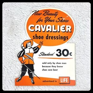 Vintage Cavalier Shoe Dressings Advertising‎ Sign Display Man Cave Decor